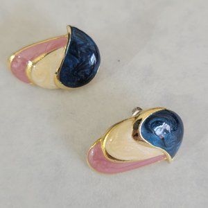 Blue Pink Enameled Stud Earrings
